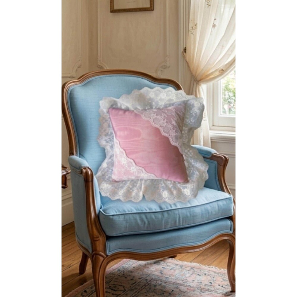 Vintage Romantic Pink Satin & Lace Pillow Victorian Accent 17x17